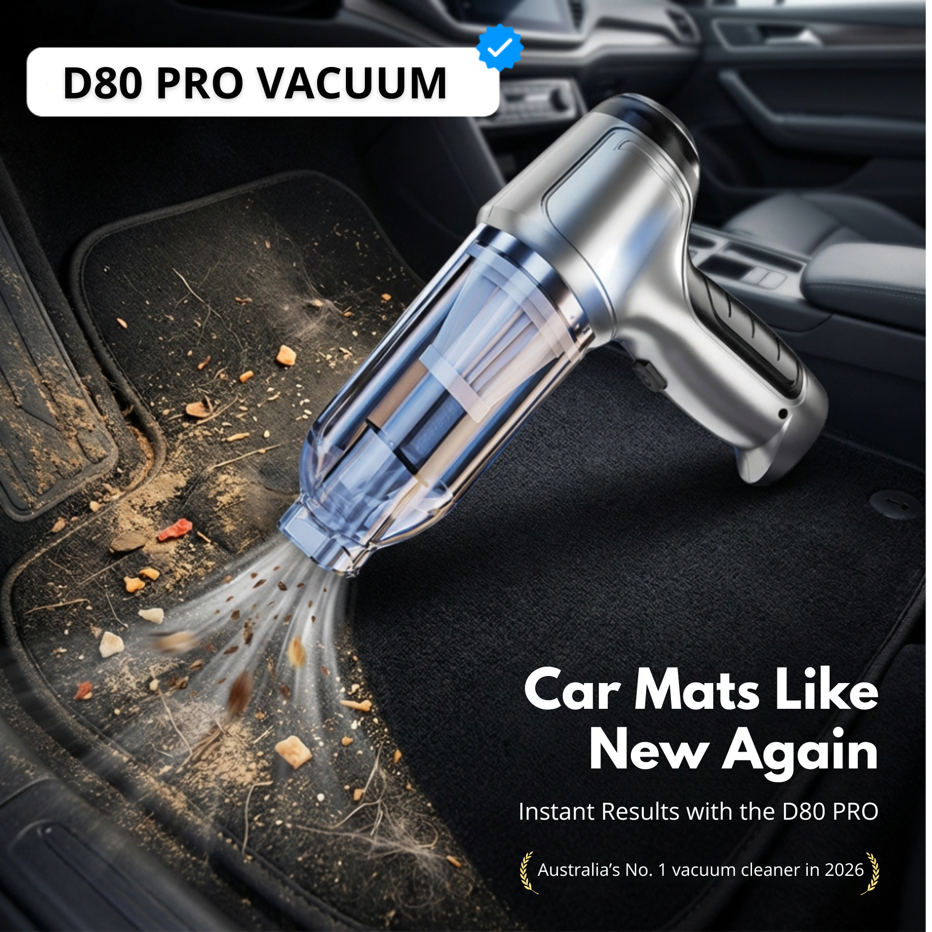 D80 PRO | Powerful Cordless Car Vacuum – Compact, Lightweight and Rechargeable