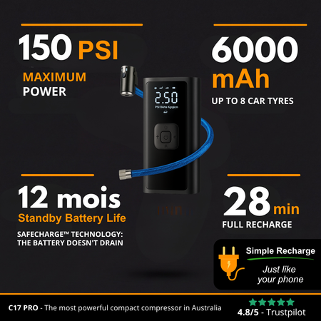 C17 PRO | Powerful Portable Air Compressor – Compact, Lightweight and Rechargeable