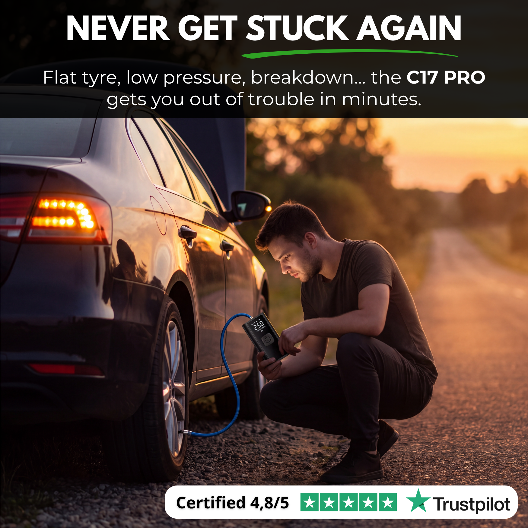 C17 PRO | Powerful Portable Air Compressor – Compact, Lightweight and Rechargeable
