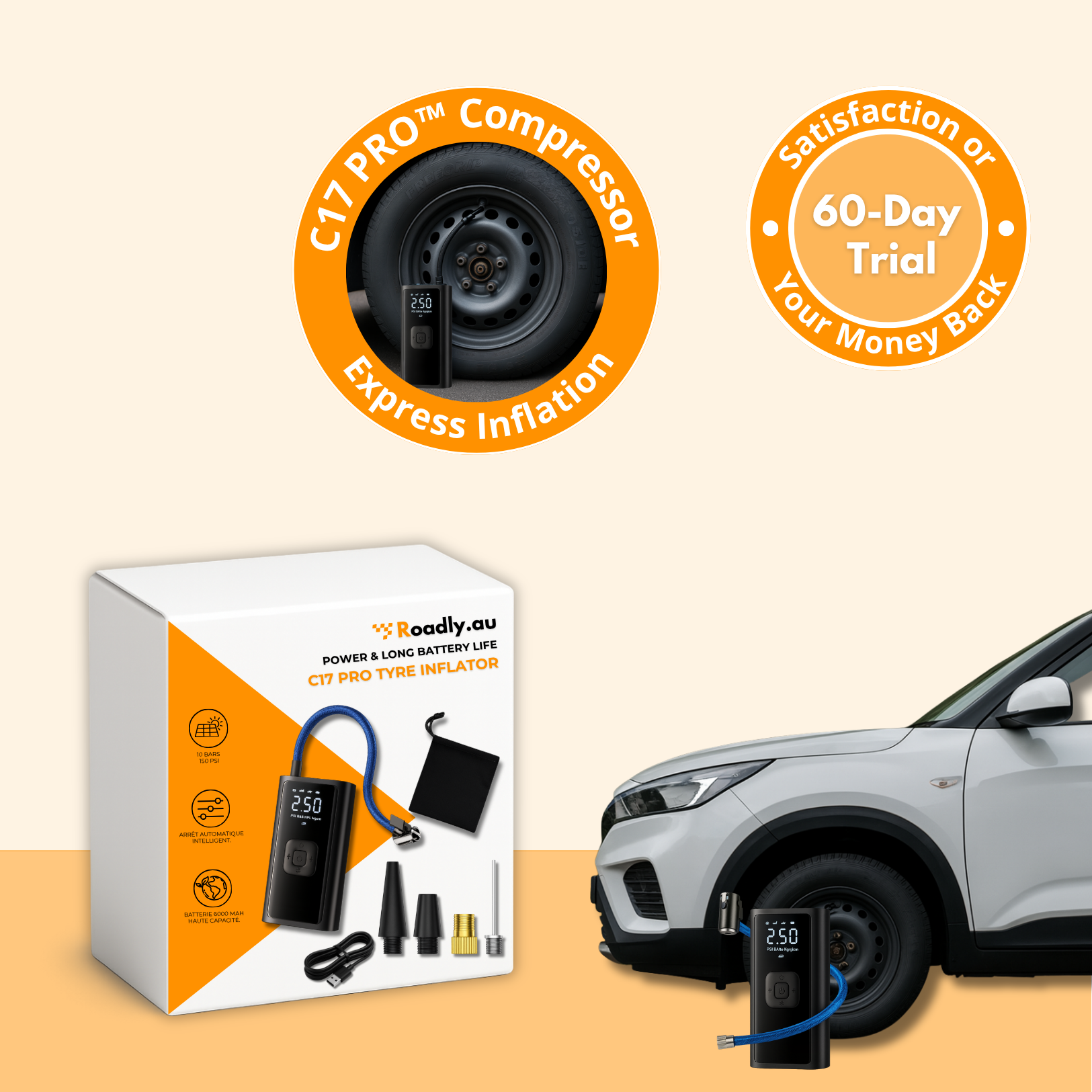C17 PRO | Powerful Portable Air Compressor – Compact, Lightweight and Rechargeable