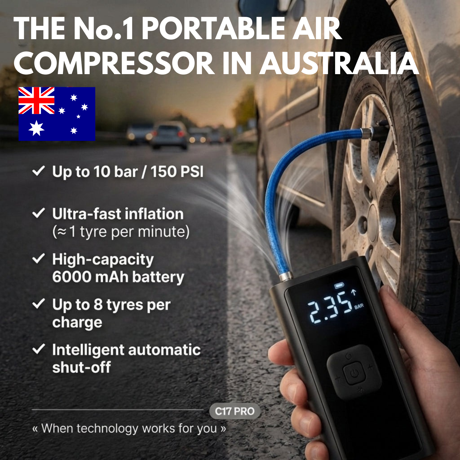 C17 PRO | Powerful Portable Air Compressor – Compact, Lightweight and Rechargeable
